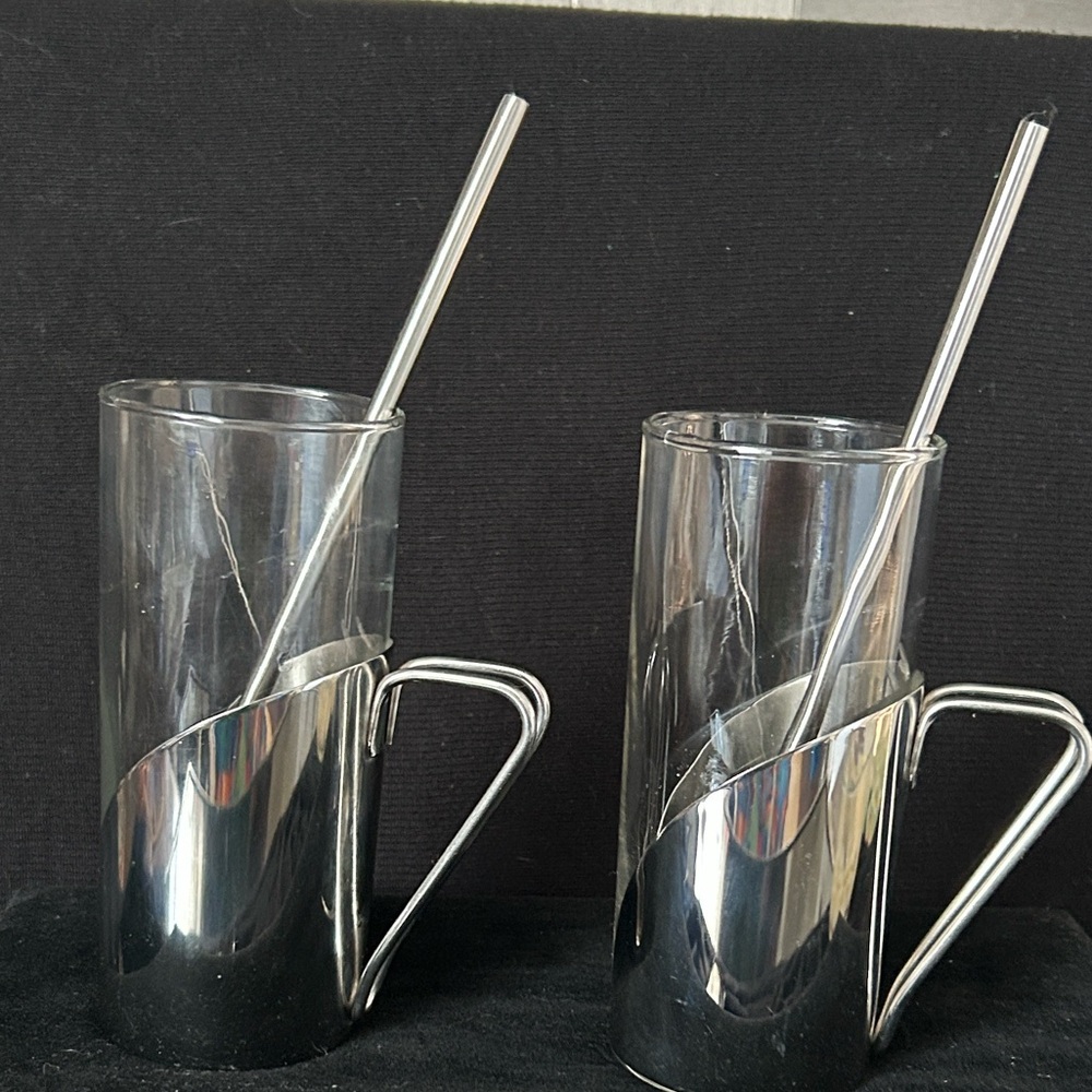 Danish Hot Toddy Caffe Tea Glass Cups With Removable Stainless Steel Holders
